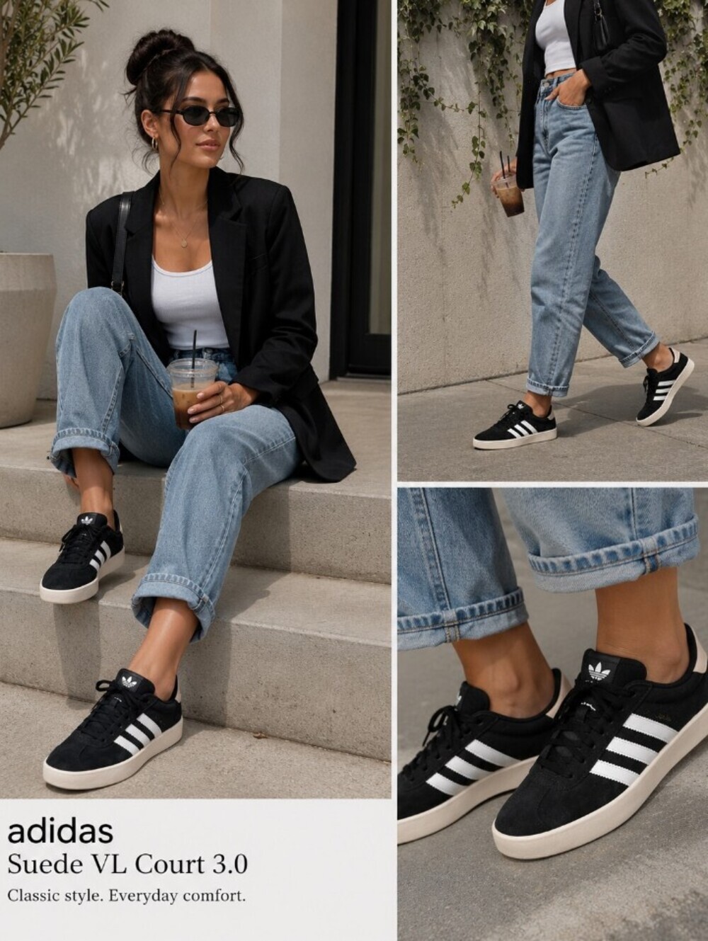NWOB Adidas Suede VL Court 3.0 Black Classic Women's Sneakers Size 8.5